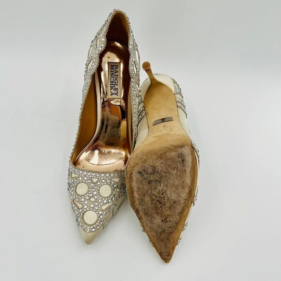 Badgley Mischka Collection Rouge Embellished Evening Pointed Toe Pump Size 8 - Picture 12 of 14